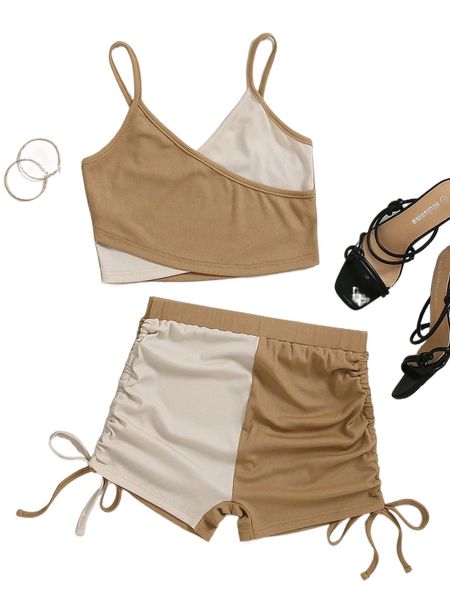 

two tone cami & drawstring side shorts c5og#, White