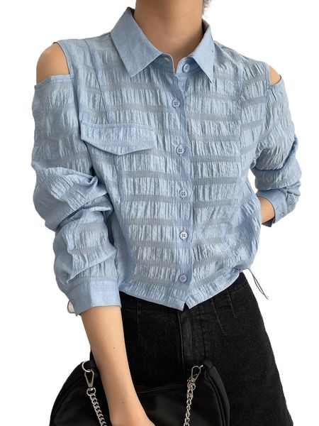 

dazy cold shoulder button front blouse 33ec#, White