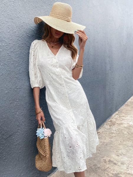 

guipure lace button up smock dress c3ly#, Black;gray