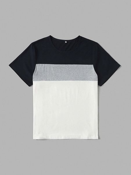 

men 1pc color block tee g4dg#, White;black