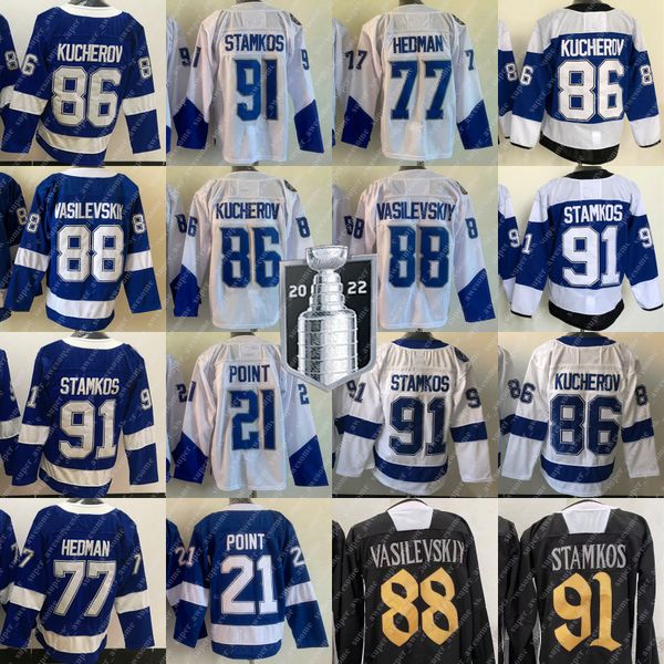 2022 Final Nikita Kucherov Jersey 21 Brayden Point 77 Victor Hedman Andrei Vasilevskiy 91 Steven Staos 14 Patrick Maroon Hokey Forma