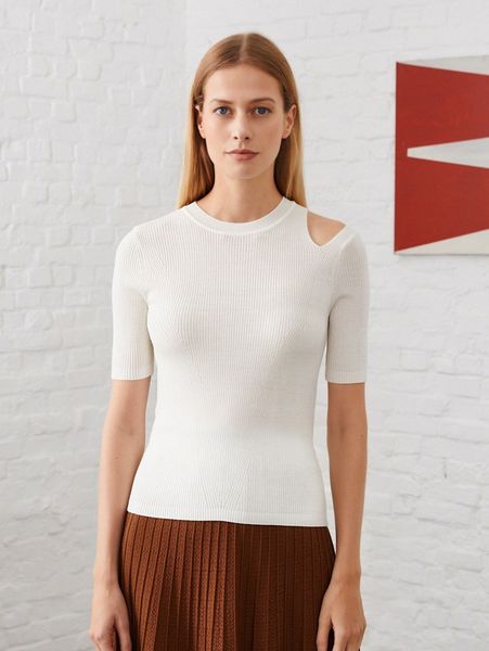 

motf premium wool-mix cut out knit 69mq#, White;black