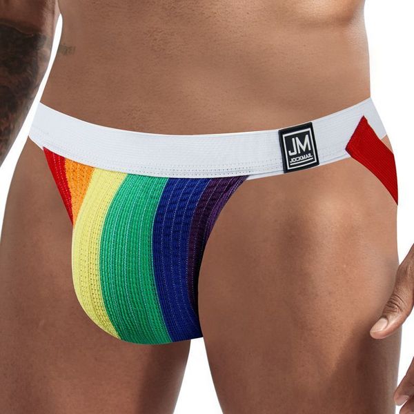 2 stücke Unterwäsche Männer Suspensorium Sexy Dessous Tangas Tanga Höschen Gym Strap Kurze, sissy Homosexuell Unterhose Regenbogen Weiß Mesh 220328