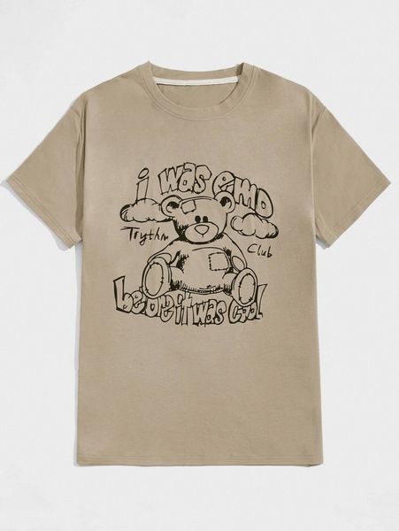 

romwe guys slogan & bear graphic tee j1x4#, White;black