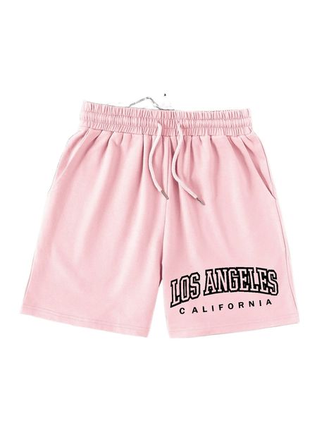 

letter graphic drawstring waist shorts x9ak#, White;black