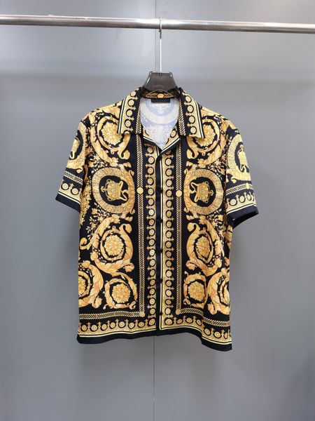 

mens wear designer brand exquisite silk casual shirt ~ us size fashion shirt high-quality smooth breathable gold printed material men luxury, White;black
