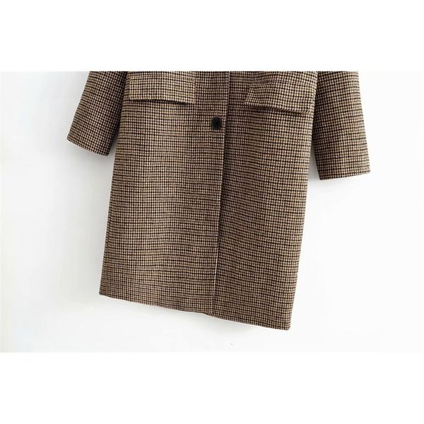 

winter plaid long coat women single breated woolen coat europe fashion ladies vintage warm clothes 201112, Black