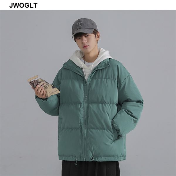 

winter jacket men solid color parkas zipper men's stand collar warm thick puffer jacket male korean casual parka coat 201128, Black
