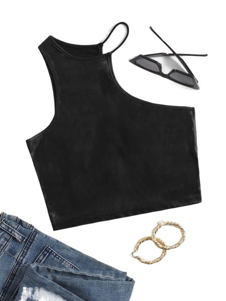 

asymmetrical neck pu leather 72hb#, White