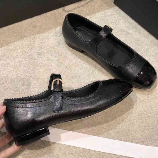 

xiaoxiangfeng dress shoes early spring flat sole single shoes with one-line buckle and square head french mary jane dance 51h9, Black