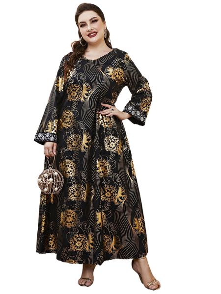 

plus allover floral print tunic dress i7no#, Black