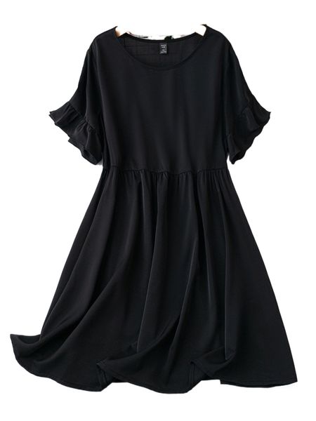 

plus flounce sleeve smock dress q6zg#, Black