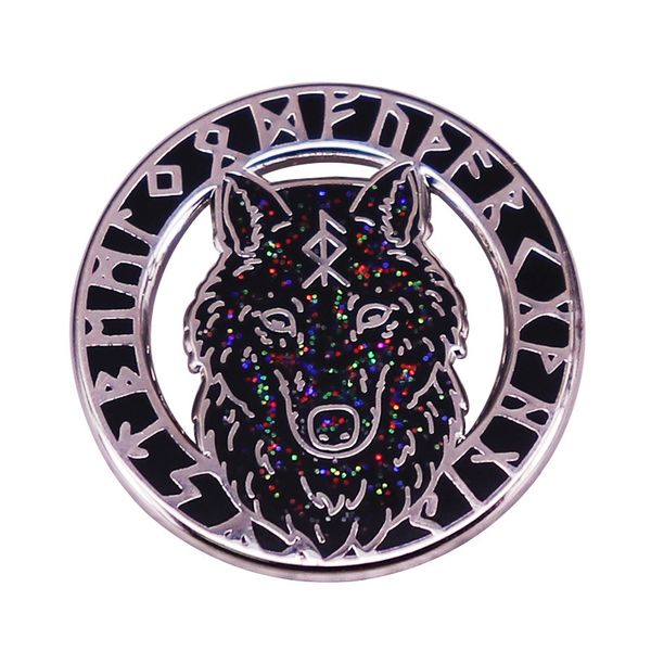 

odin th0r viking norse wolf enamel pin glitter badge jewelry gift, Blue