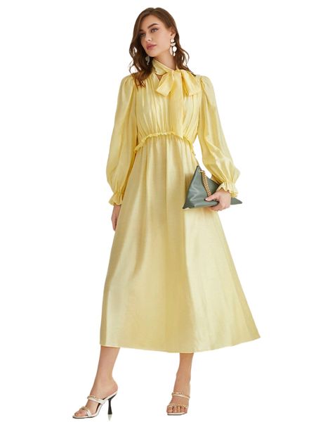 

tie neck flounce sleeve dress i4wr#, Black;gray
