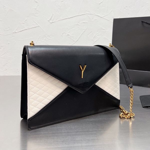 

envelope flap shoulder bag 2022 sheepskin black and white classic quilted plaid chain modern messenger bag famous luxury designer ladies vin