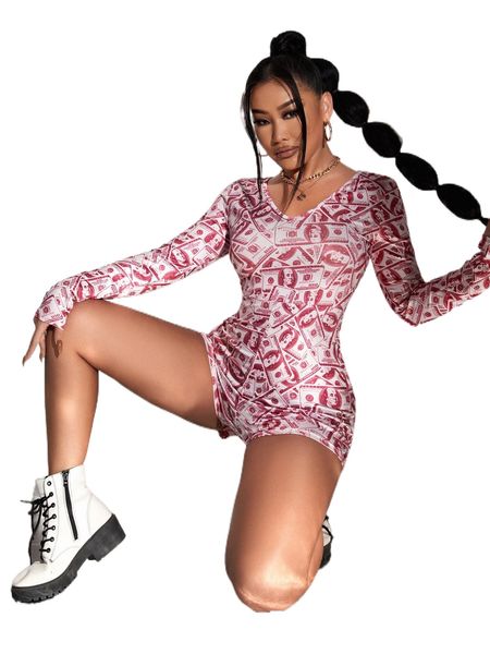 

sxy allover dollar print unitard 33c0#, Black;white