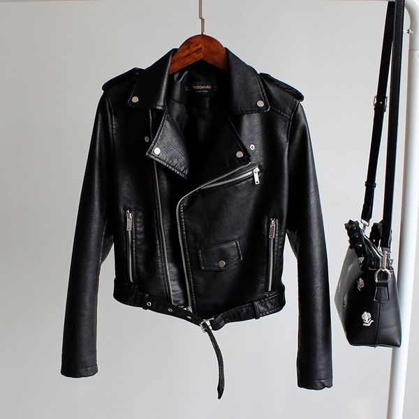 Fauxe Leather Jacket Женщина мода Яркие цвета черные мотоциклетные пальто короткая кожаная байкерская куртка Pu Женская мягкая куртка 201030