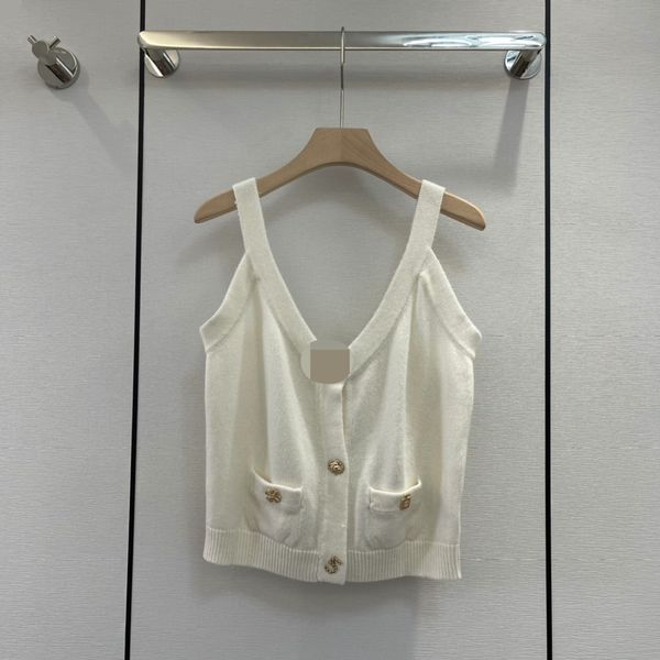 

727 2022 milan runway autumn summer brand same style sweater sleeveless v neck pullover beads button womens meiwuzhi, White;black