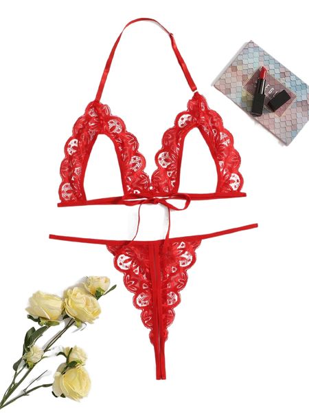 

plus lace scallop trim cut out lingerie set r9op#, Black;white