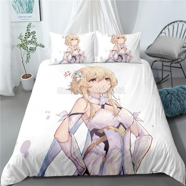 Bedding Sets Cartoon Set Genshin Impact Game Kids Kids 3D Cover edredom Bediam de cama para crianças Decoração de casa de menino Decoração de casa