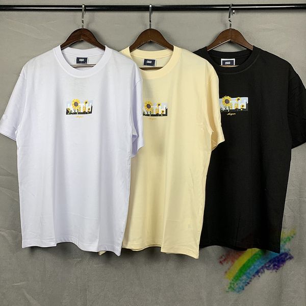 T-shirt de manga curta Kith Sunflower Box Tee Homens Mulheres Camiseta de alta qualidade Oversize Tops tecido