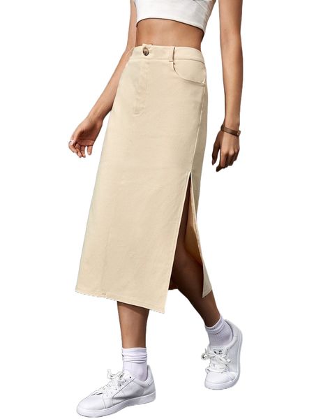 

high waist slit thigh skirt f9n6#, Black