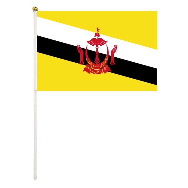 

brunei hand waving flag 14x21cm premium polyester mini world country flag banner with plastic flagpole