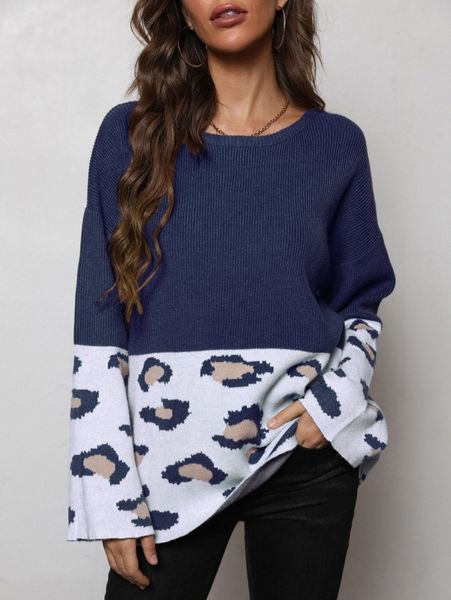 

dearcase leopard pattern batwing sleeve sweater x0np#, White;black