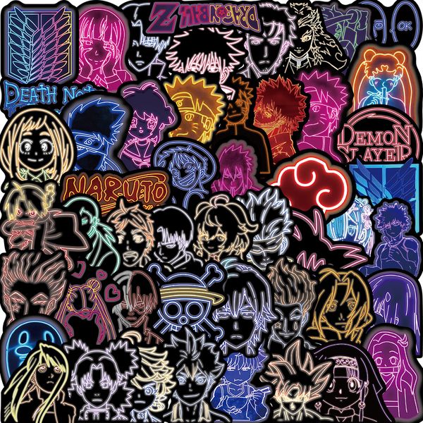 

50pcs mixed anime neon light stickers attack on titan/demon slayer graffiti stickers motorcycle luggage diy toy decal for kid