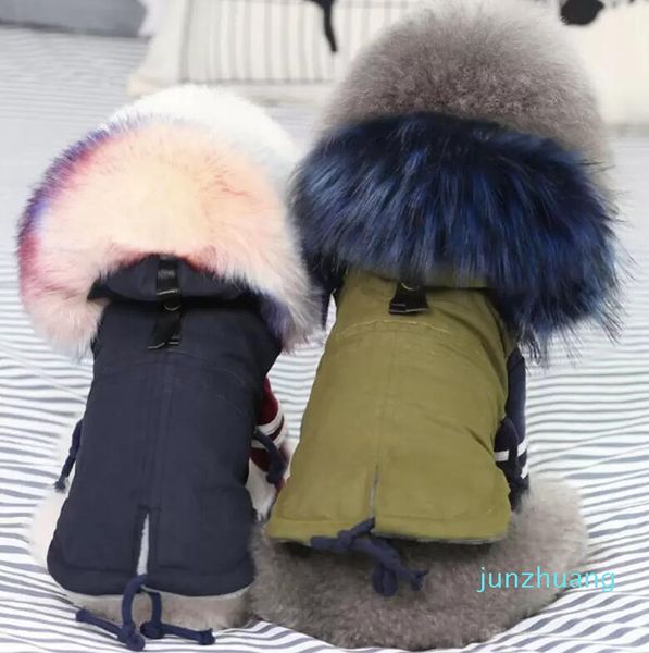 Winterkleding Luxe nepbontkraagjas voor kleine W22arm Winddichte huisdierparka Fleece gevoerde puppyjas Hondenkleding LJ200923344L8558952