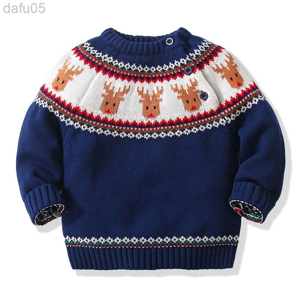 

christmas moose baby girls boy long sleeve sweater autumn winter baby kids girls boy sweater sweaters childrens clothing l220803, Blue