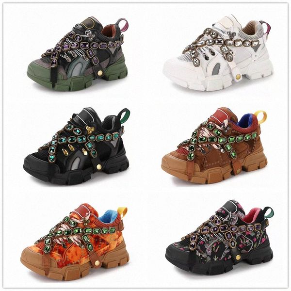

designer mens womens casual shoes flashtrek trainers retro daddy fashion all-match thick bottom removable crystals oversize outdoor mountain, Black
