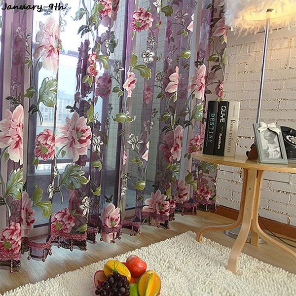 Cortinas cortinas tratamentos painel cortinas de janela tule bege roxo para luxuoso sala de estar de cozinha