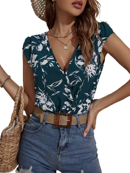 

floral print cap sleeve bodysuit 14z9#, White