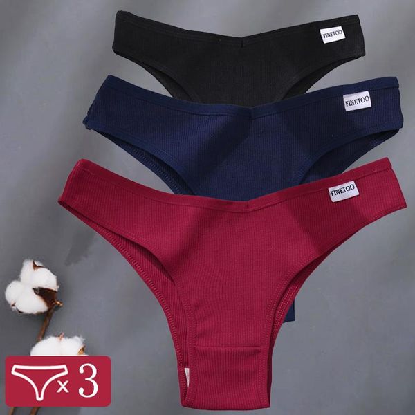 

3pcs set women cotton panties v waist briefs t-back brazilian underpants female -xl underwear girls breathable intimates, Black;pink