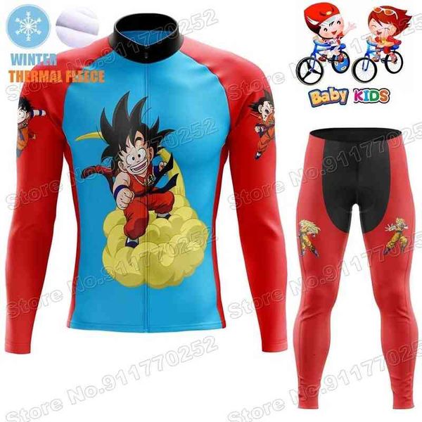 

2022 kids cartoon anime cycling jersey goku boys girls winter cycling clothing children road bike thermal jacket mtb maillot, Black;red