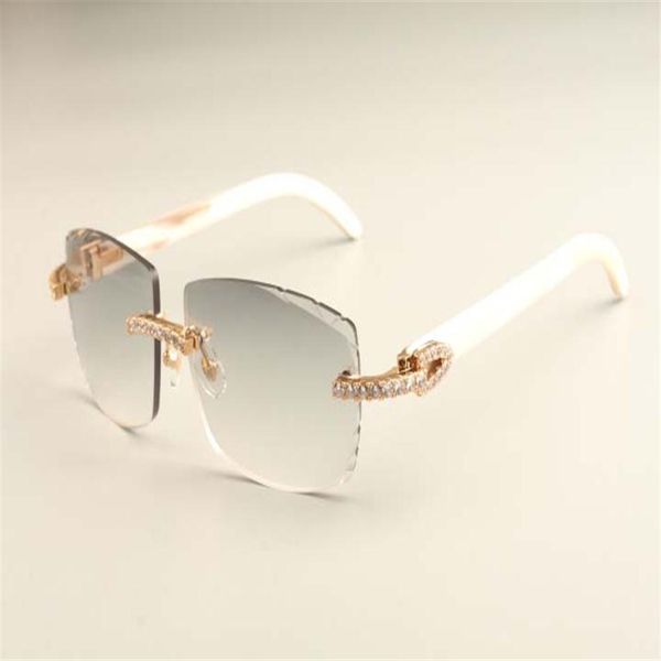 

2019 new diamond luxury fashion ultra light sunglasses t3524015-1 natural white horns sunglasses engraved lenses 195q, White;black