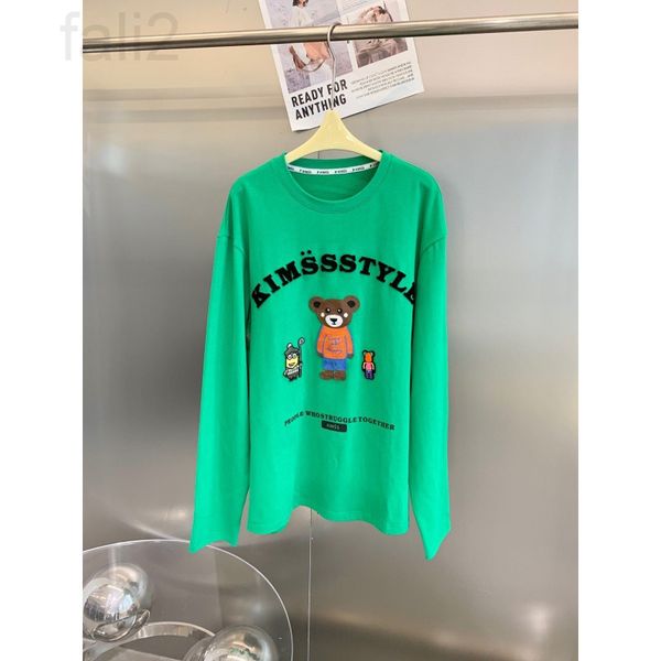 

women's t-shirt designer chaopai 22 early spring new embroidery bear flocking letter printing super white casual loose long sleeve t-sh