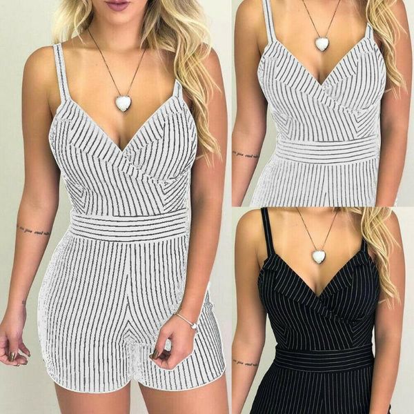 Macacões femininos Rompers Moda de verão Sexy feminino listrado Suspenders de traje curto