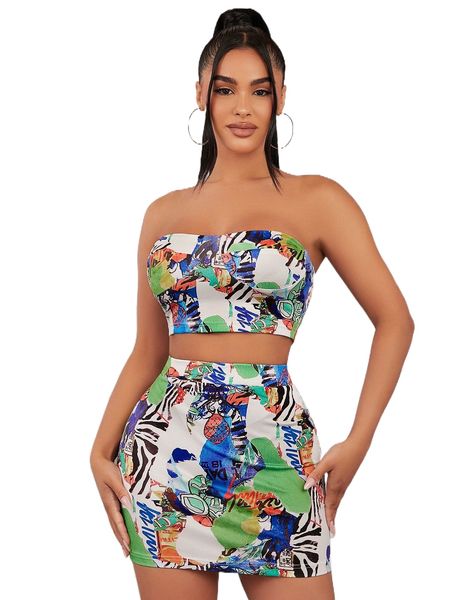 

sxy zebra striped & letter graphic tube & bodycon skirt e6ko#, White