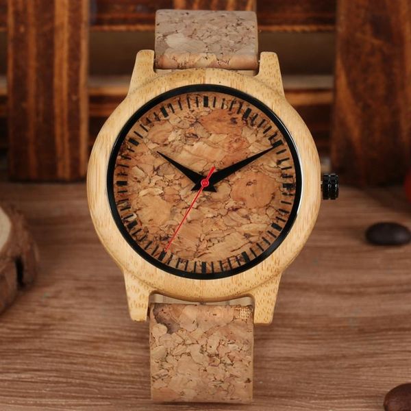 Avanadores de pulseira de malha de cortiça Dial Wood Watches Men Women Quartz Vestido Vestido original Bamboo Bamboo Macho de madeira Presentes Relogio Masculinowrist