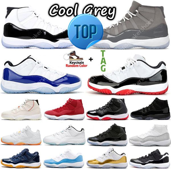 

2022 11 11s cool grey basketball shoes high low citrus university legend blue white bred infrared concord 45 space jam gamma women mens trai, Black