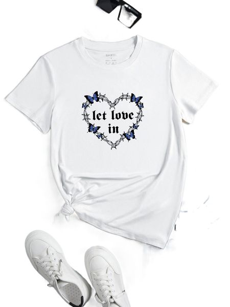 

slogan & heart print tee v0ql#, White