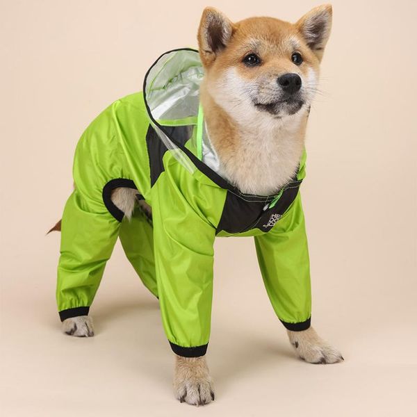 Hundebekleidung Mode Regenmantel Wasserdichter vierbeiniger Regenmantel mit Kapuze Haustierkleidung RegenmantelDog