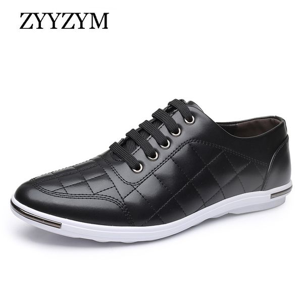 

zyzyym spring men leather casual shoes trend versatile flat eur 38 48 220808, Black