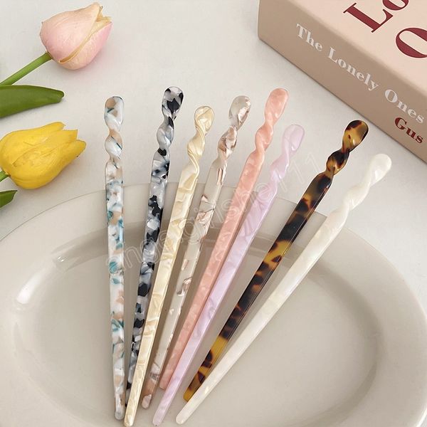 

women elegant acetate leopard simple hair sticks lady vintage headband hairpin fashion hair accessories, Slivery;white