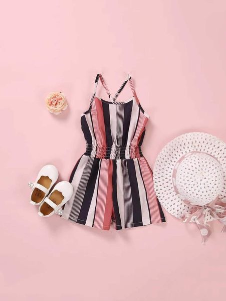 

toddler girls block striped shirred cami romper she, Blue