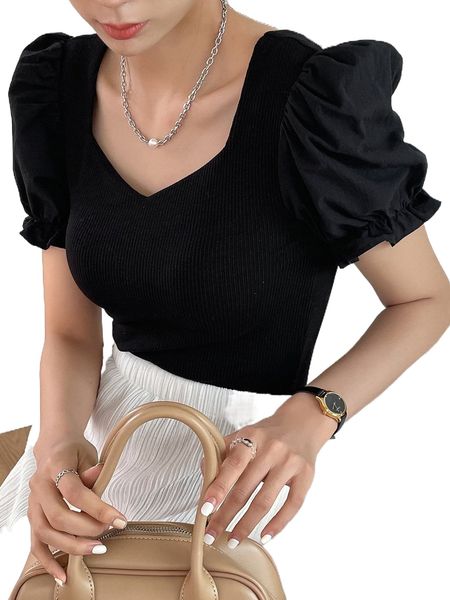 

dazy sweetheart neck puff sleeve t-shirt z94r#, White