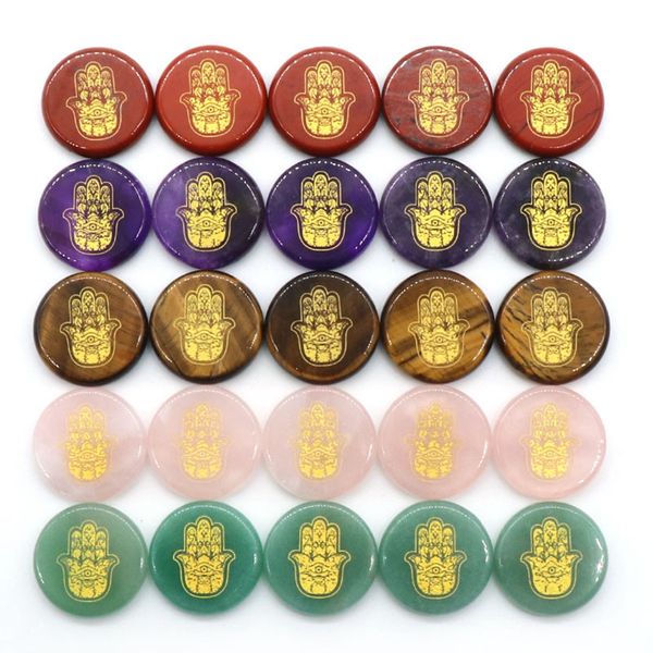 

gold fatima hand chakra disc gemstone handmade craved palm worry thumb stone therapy geometry healing coin reiki donut energy quartz crystal, Black