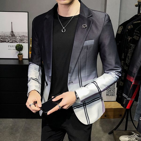 

men suit jackets spring autumn plaid slim business formal casual check blazers office work party prom wedding groom coat 220409, White;black